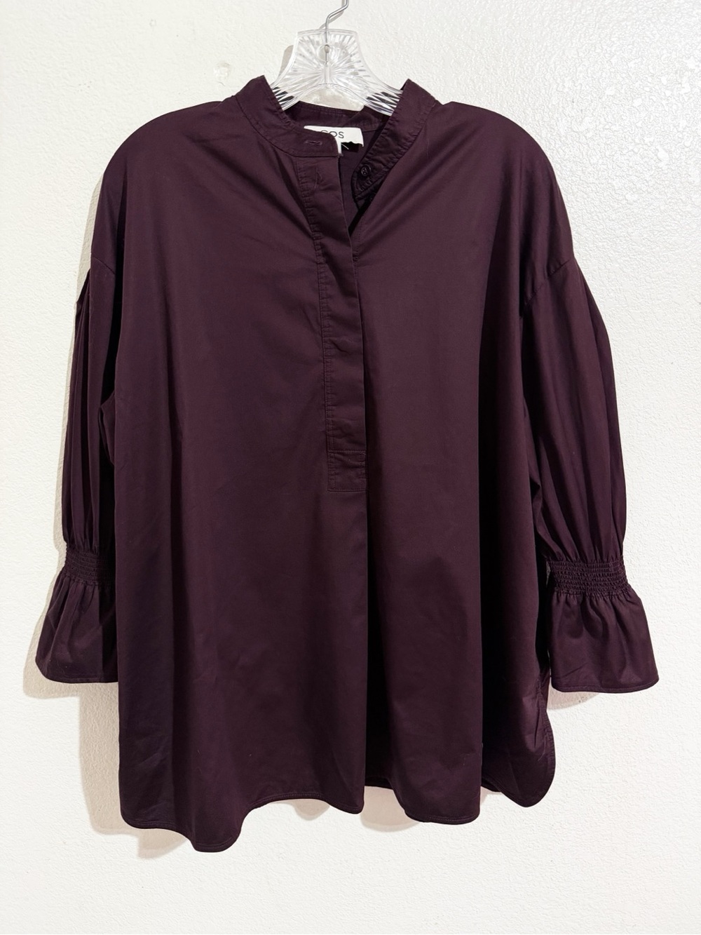 COS Smocked Sleeve‎ Popover Blouse in Burgundy Red Purple